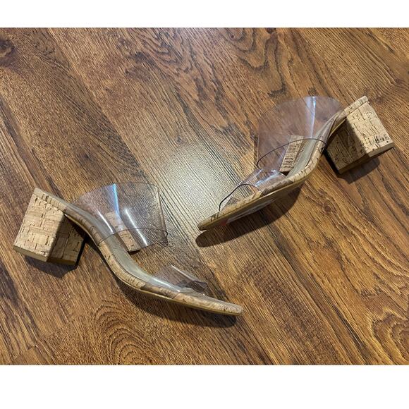 Schutz Women's Victorie Vinyl Dual Band Cork Block Heels – Size 8.5B Minimalist - Picture 1 of 8